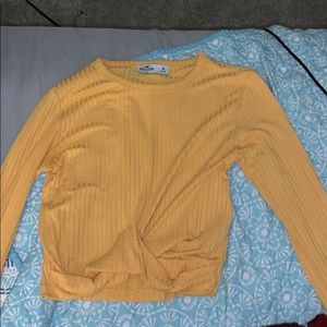 Yellow long sleeve twist crop top